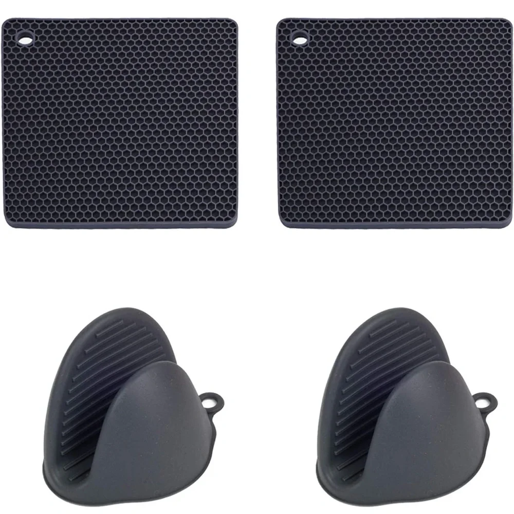 MOMOCAT 4Pack Pot Holders and Silicone Mini Oven Mitts Set Resistant Oven Gloves - Picture 1 of 8